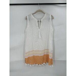 Rachel Zoe Top Women Small White Linen Blend Beach Coastal Swim Cover‎ Tassel